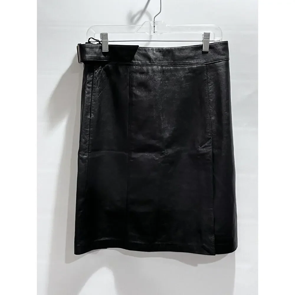 Bebe Butter Soft Black Genuine Leather Straight Skirt‎ size 8-10, 30” waist Y2K